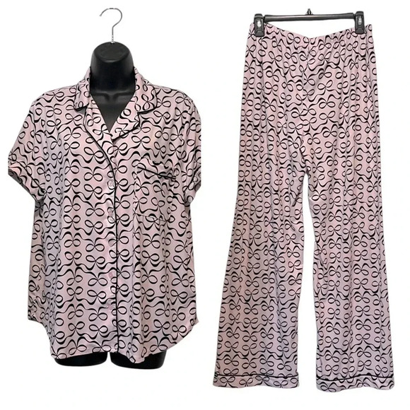 kate spade Other - Kate Spade Pink Black Bow Print Short Sleeve & Pants Pajama Set Womens Large